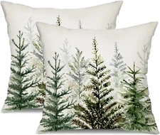 Christmas Pillow Covers 18X18 Inch Set of 2 Watercolor Blue Green Christmas Tree