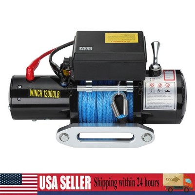 12000LBS Electric Winch12V Synthetic Cable Truck Trailer Towing Off-Road 4WD-set
