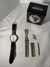 Versus Versace Men’s Watch With Genuine  Leather Band Metal Bracelet