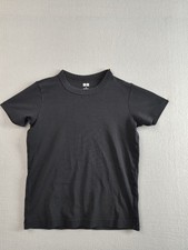 Uniqlo Women Top S Black Crew Neck Short Sleeve Logo 100 Cotton Casual Tee
