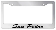 Chrome METAL License Plate Frame San Pedro Cursive Auto Accessory 1101
