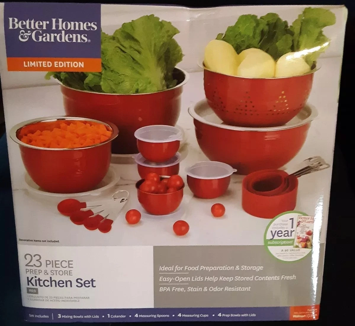 Better Homes & Gardens Red Stainless 23 Pc Storage Measuring Set #BWLBS