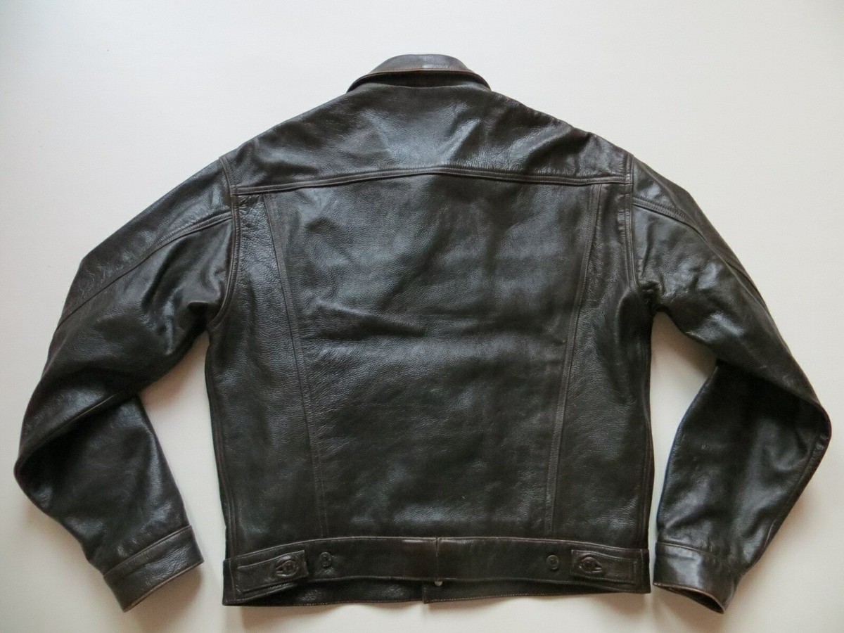 Levi's biker jacket, leather jacket, size XL, brown! Real leather denim  jacket,