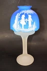 VINTAGE WESTMORELAND MARY GREGORY FAIRY LAMP  BLUE & MILK GLASS 8"  1972