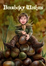 Anne Stokes ~ Acorn Pixie ~ Greetings Card Birthday Pagan Wicca Woodland ~ AN22