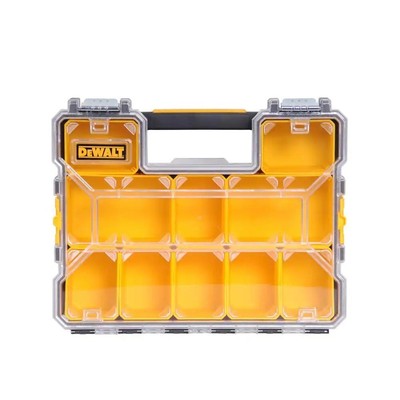 DEWALT Plastic 10-Compartment Deep Pro Small Parts Organizer Water Sealed, Clear
