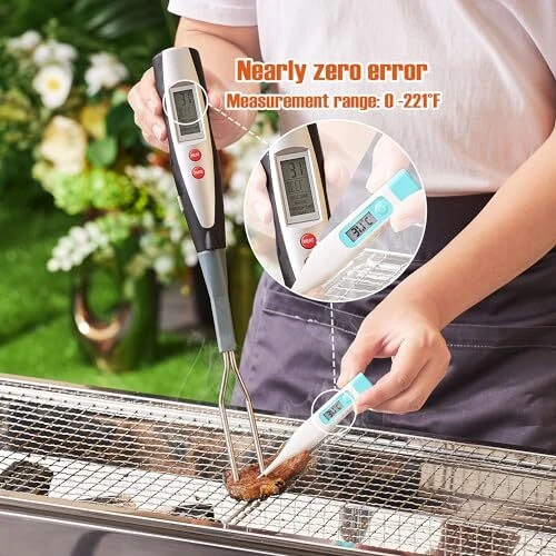 Meat Thermometer Fork with Electronic Ready Alarm, Digital Cooking Thermomete... Meat Thermometer Fork with Electronic Ready Alarm, Digital Cooking Thermomete...