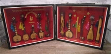 * Vintage 12 Vietnam Miniature Musical Stringed Instruments in Display Case
