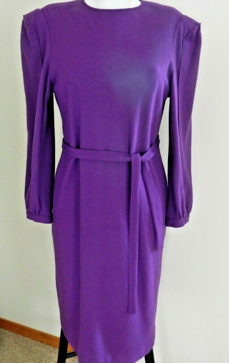 Vintage Hanae Mori purple lined wool dress M - image 2