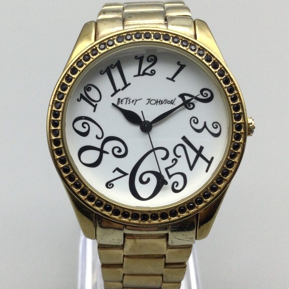 Betsey Johnson Watch Women 39mm Gold Tone Black Bling Bezel  display picture 2