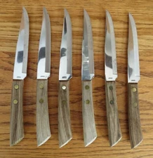 Vintage Stainless Steel Steak Knives Brass Rivet Wood Handles Set of 6 Japan