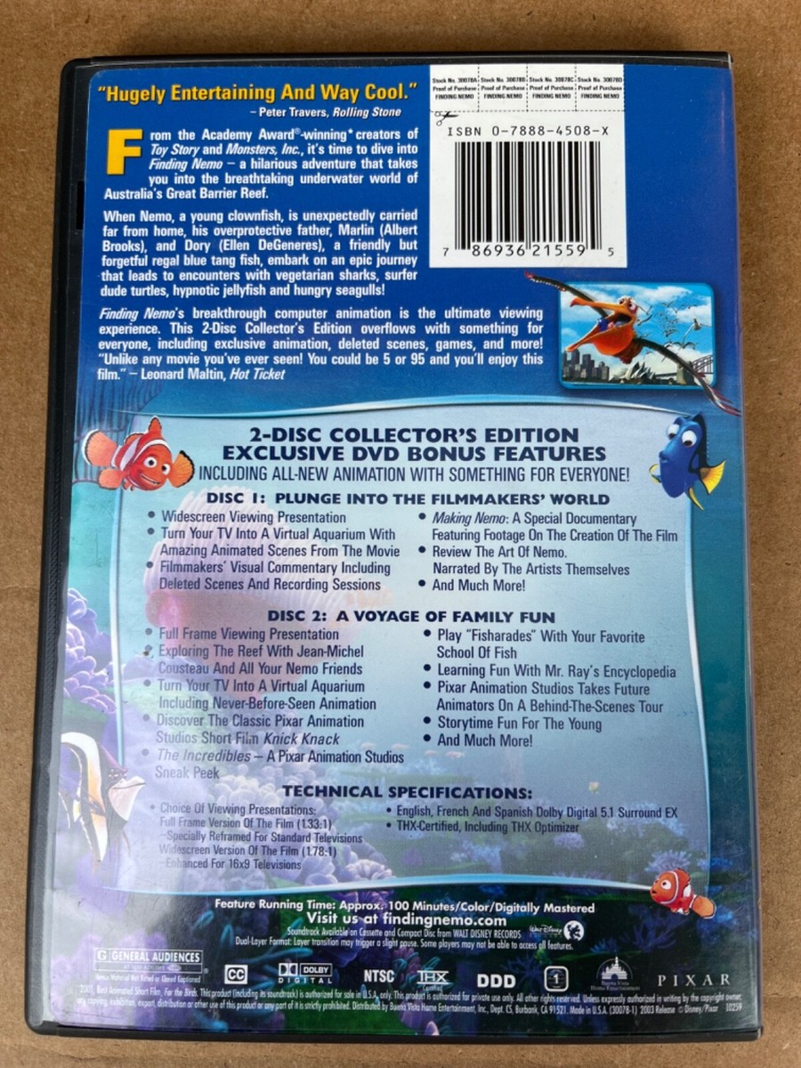 Finding Nemo (DVD 2003 2-Disc Set) Disney Pixar 786936215595| eBay