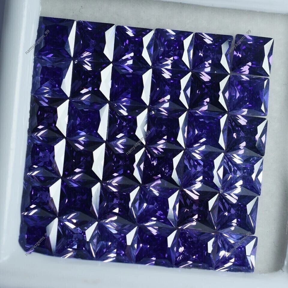 Lote de 50 piezas de piedras preciosas sueltas de corte cuadrado púrpura tanzanita natural certificadas 5x5 mm Foto 3 de 4