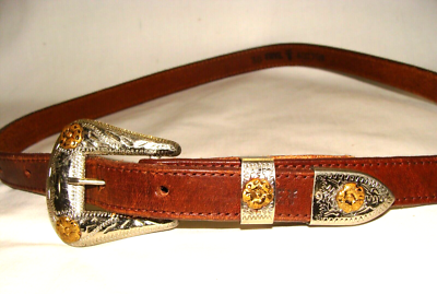 Frye Tan Leather Belt with Silver Buckle Frye Womens Brown Leather Western Belt With Nickel Silver  main image 2