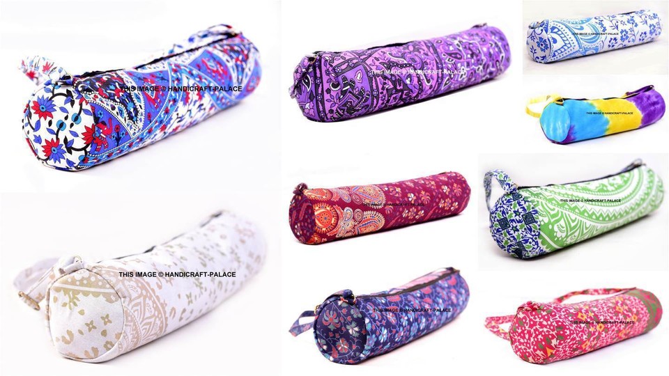 Hecho a Mano Mandala Indio Grande Estera Yoga Portador Bolsa Con Hombro Tira US