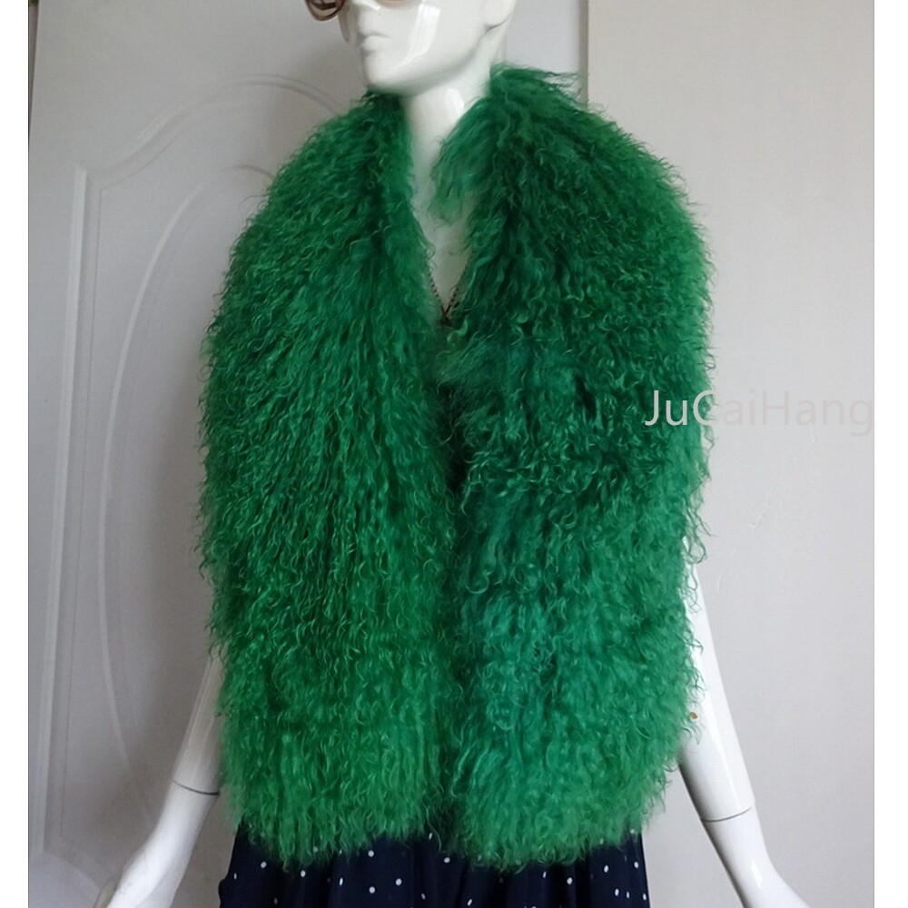 Women's Mongolian Sheep Fur Scarf Long Fur Collar Wool Fur Shawl  -Customize