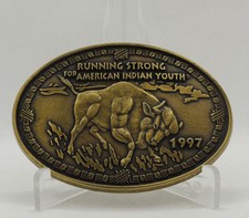Near Mint Running Strong for American Indian Youth Buffalo Brass Belt Buckle