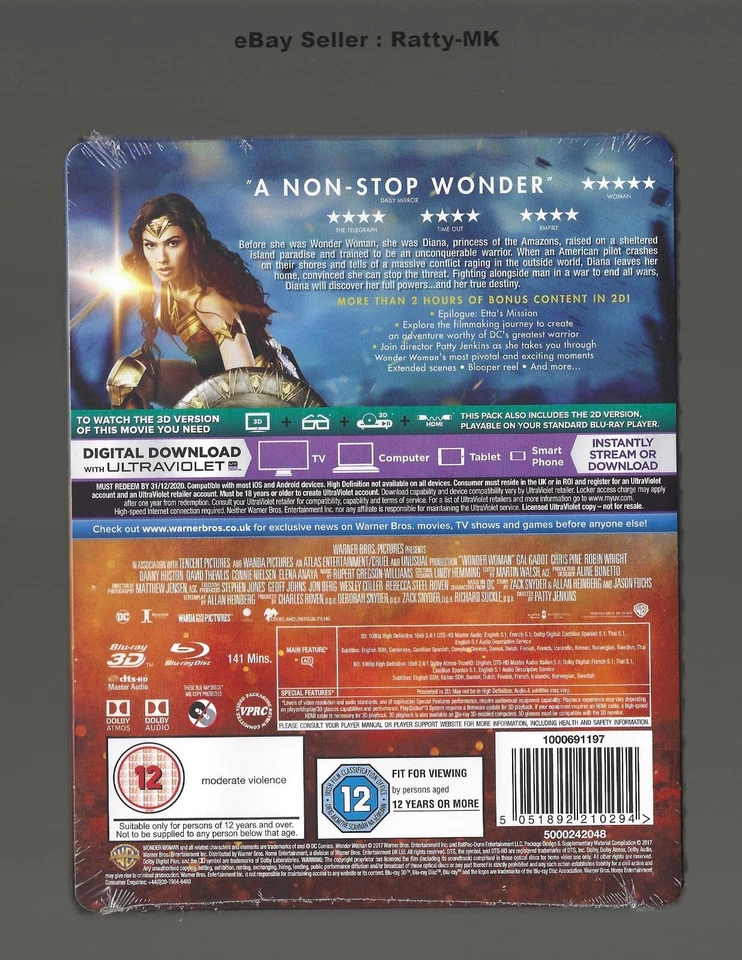 WONDER WOMAN - UK EXCLUSIVE 3D + 2D BLU RAY STEELBOOK - NEW & SEALED - Image 2 of 4
