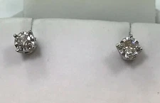 14 karat diamond stud earrings  14K white gold illusion setting diamond earrings