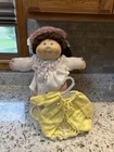 Brown Hair Blue Eyed Cabbage Patch Doll With Stand And Extra Outfit. Signed