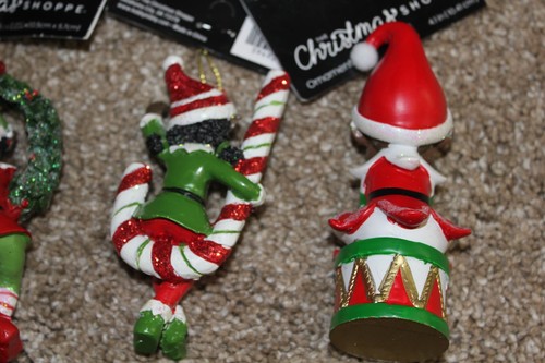The Christmas Shoppe Ornaments Very Merry Elf Candy Cane Glitter Lot of 3 NWT - Picture 5 of 5