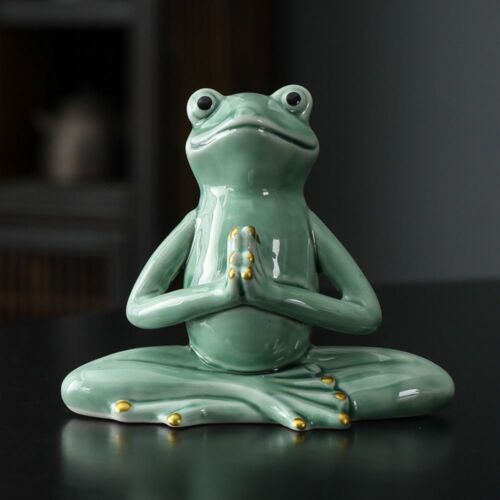 Statue de grenouille de yoga vert grenouille céramique grenouille prière statue maison - Photo 1 sur 11