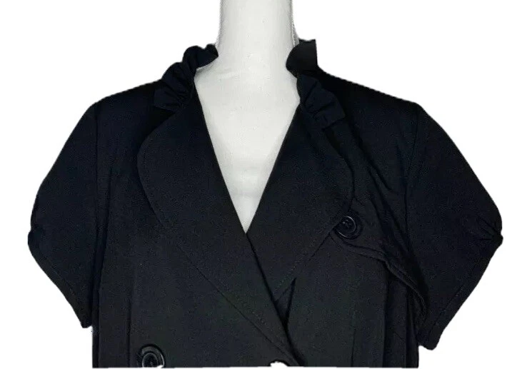 NUEVO Moda Bug Volantes Cuello Manga Corta Botón Delantero Negro Vestido Corbata Cinturón 16 Foto 2 de 4