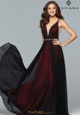 378 FAVIANA S10040 PROM Formal Pageant Mesh Vneck Beaded Dress Black/Red Sz 0 2