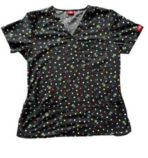 Dickies Scrub Top. Black With Polka Dots And Flowers. Women  s Size Medium