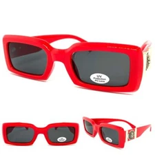 Men's CLASSIC Vintage Retro Hip Hop Style SUN GLASSES Red Frame Gold Medallion