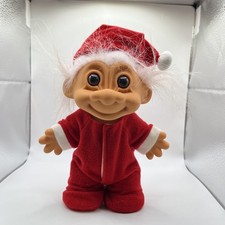 Vintage Russ Troll Santa Claus 8" PJs Pajamas White Hair Christmas Hat NICE  