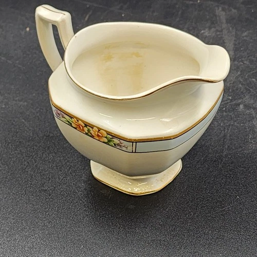 Jarra de jarabe crema azul Nebraska Inglaterra borde azul acento floral J&G Meakin - Imagen 8 de 11