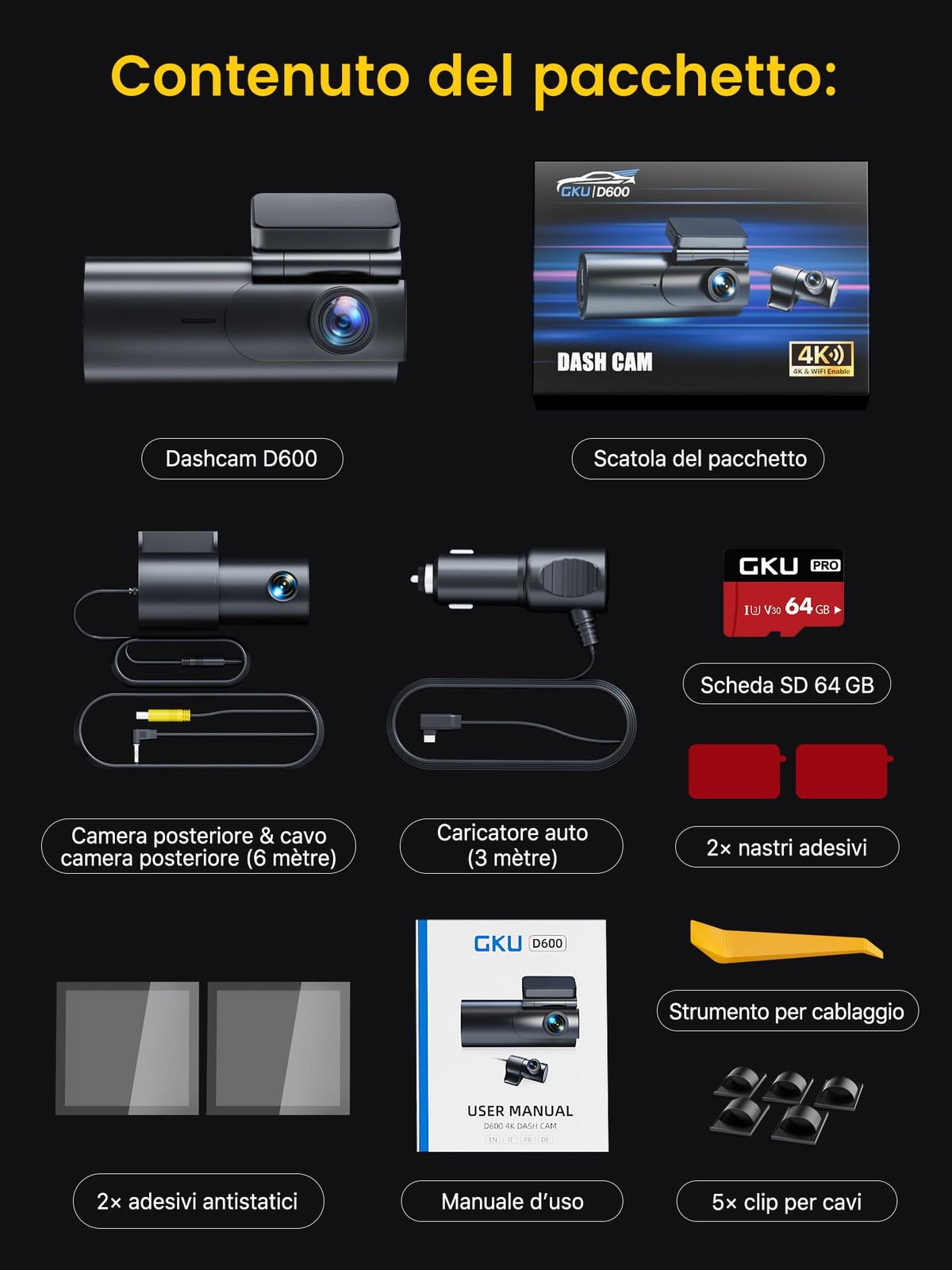 Gku Dash Cam Auto 4K 1080p 5ghz WIFI Telecamera per Auto con Scheda Sd 64G - Miniatura 18