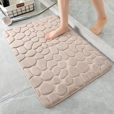 17x24 Cobblestone Memory Foam Bath Mat Khaki Absorbent Non-Slip Bathroom Rug