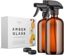 LiBa Amber Glass Spray Bottles 2 Pack, 16 oz Refillable Empty Spray Bottle