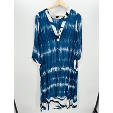 Soft Surroundings Maxi Dress XS Blue White Tie Dye V Neck Button Coastal Hippie