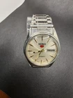 Vintage Seiko 5 Automatic Day-Date Silver Dial Japan Mens Watch Ref. 7009-8760