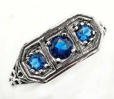 1CT Treated Blue Sapphire 925 Sterling Silver Vintage Style Ring Sz 6 FB9-1