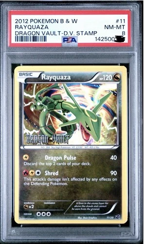 PSA 8 RAYQUAZA DRAGON VAULT STAMP 11 BLACK WHITE POKEMON  “low pop”