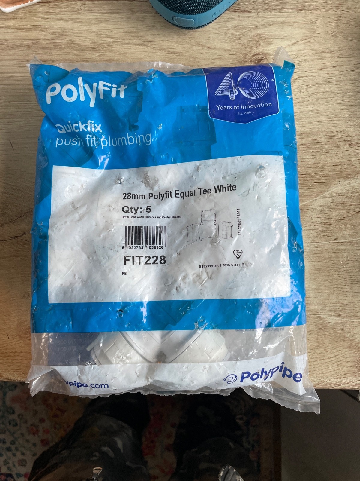 Polypipe Polyfit 28mm Push-Fit Equal Tee - Pack of 5 (FIT228)