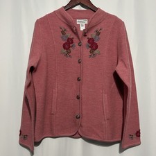 VTG Pendleton Women's 100 Merino Wool Embroidered Cardigan Sweater Pink PettMed