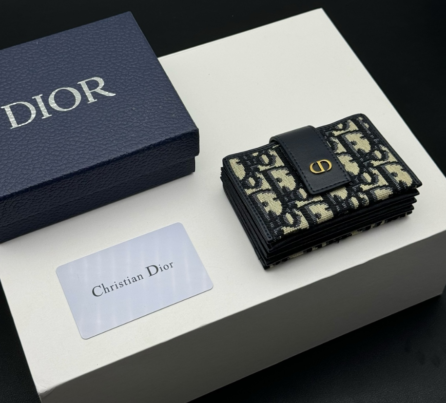 Dior 30 Montaigne Oblique Card Holder 5 Slot Canvas Leather Wallet