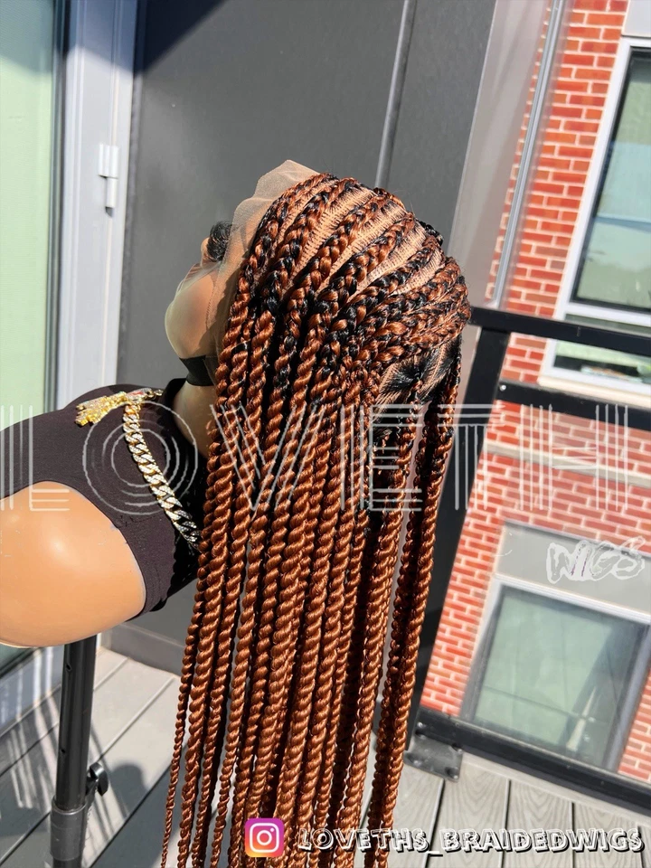 Доставка на следующий день (2 дня доставки) Cornrow полный кружевной плетеный парик, черная коса без узлов - Изображение 4 из 4