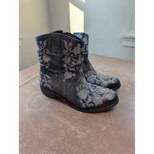 Taos Black Privilege Leather Floral Embroidered Western Ankle Boots 40 Womens