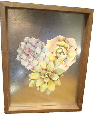 RUSTIC Farmhouse-Style 11x8.5'' Tin Floral Picture In Wooden Frame-Wall Mount W27