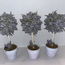 Set Of 3 Faux Lavender Topiary Plants In Dist...