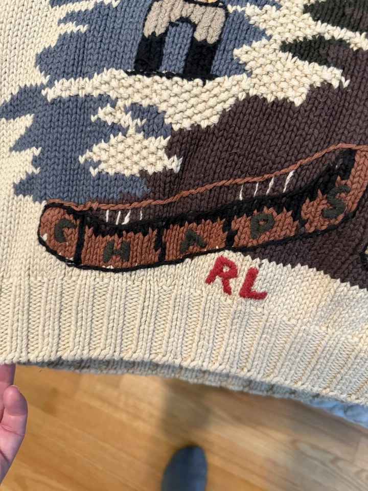 Suéter de pesca tejido a mano vintage raro Chaps Ralph Lauren para hombre talla M Foto 4 de 4
