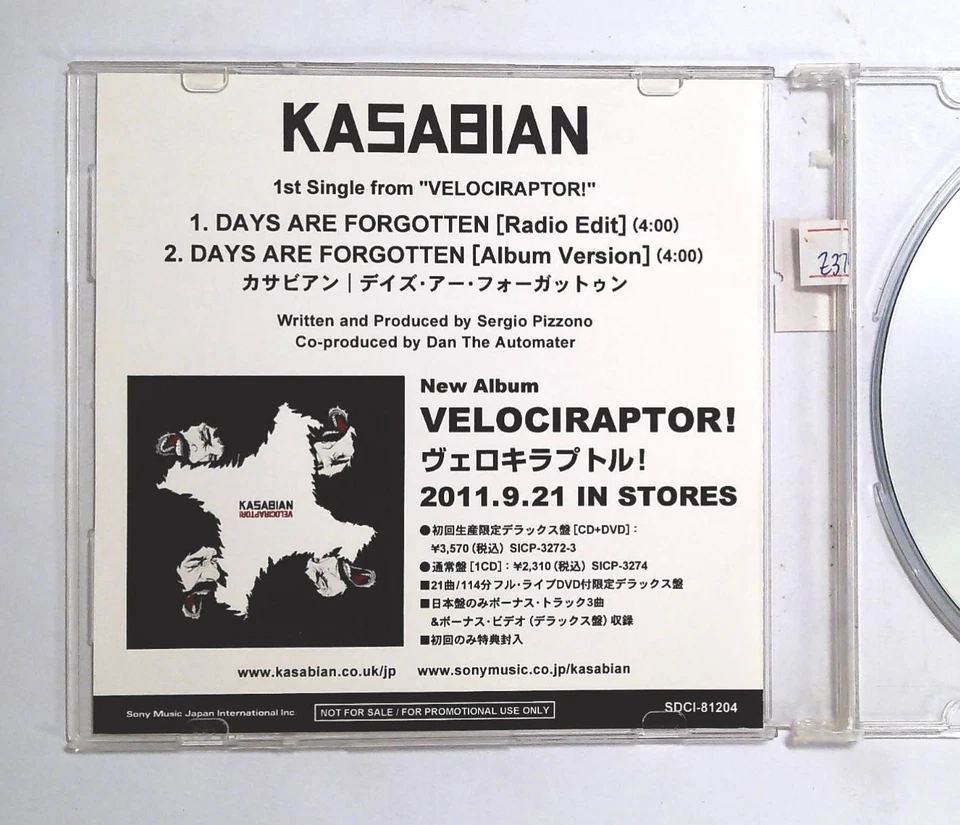 Kasabian – Days Are Forgotten SDCI-81204 JAPAN CDr, Single, Promo - Image 3 of 3