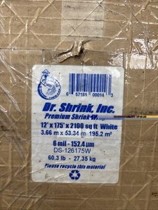 Dr.Shrink DS-126175W 175' L x 12' W 6 mil White Shrink Wrap New 2100 sq ft