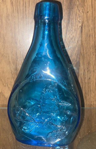 Vintage Arthur Singer Kingfisher Bird Blue Glass Bottle Clevenger Brothers